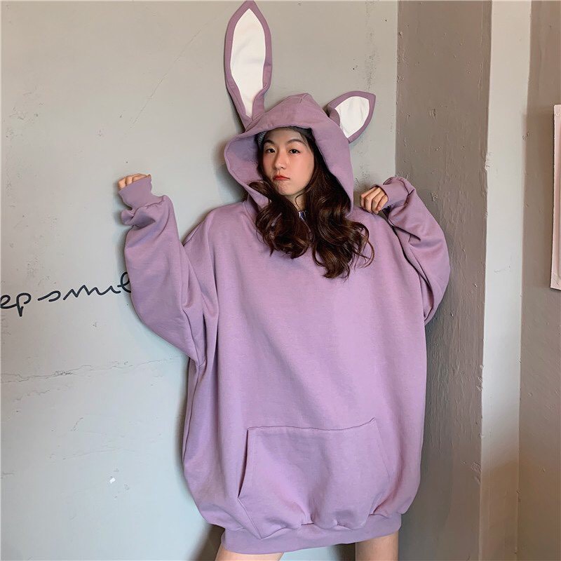 [Mã WASTUP24 giảm 10K đơn 50K] (hàng qc) ÁO HOODIE TAI LỪA TRẮNG TÍM CUTE CHẤT NỈ NGOẠI - ÁO NỈ KÈM MŨ PHỐI MÀU TAI THỎ