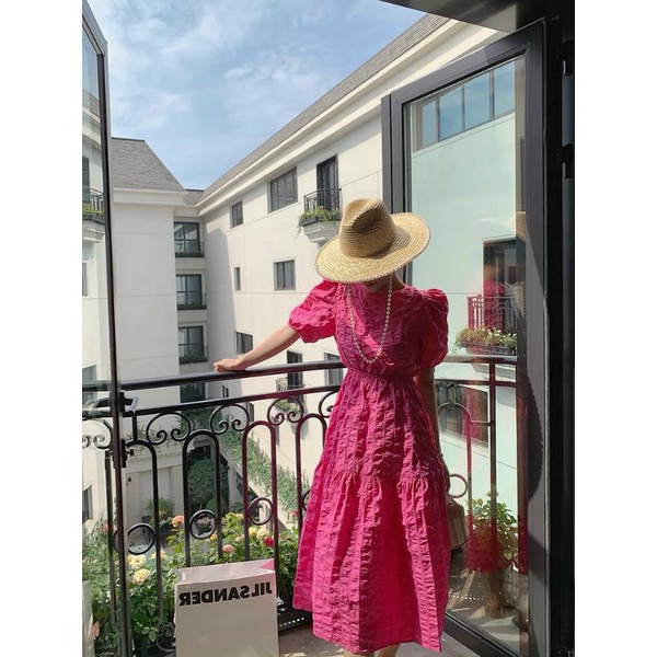 Đầm maxi cột dây lưng trắng hồng siêu hot
