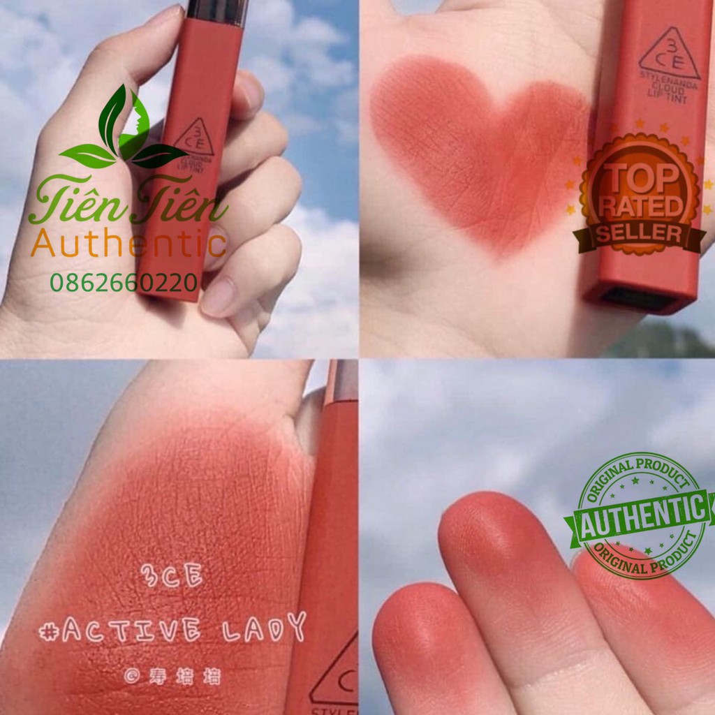 Son kem 3CE CLOUD LIP TINT Active Lady - Hồng Cam Nude