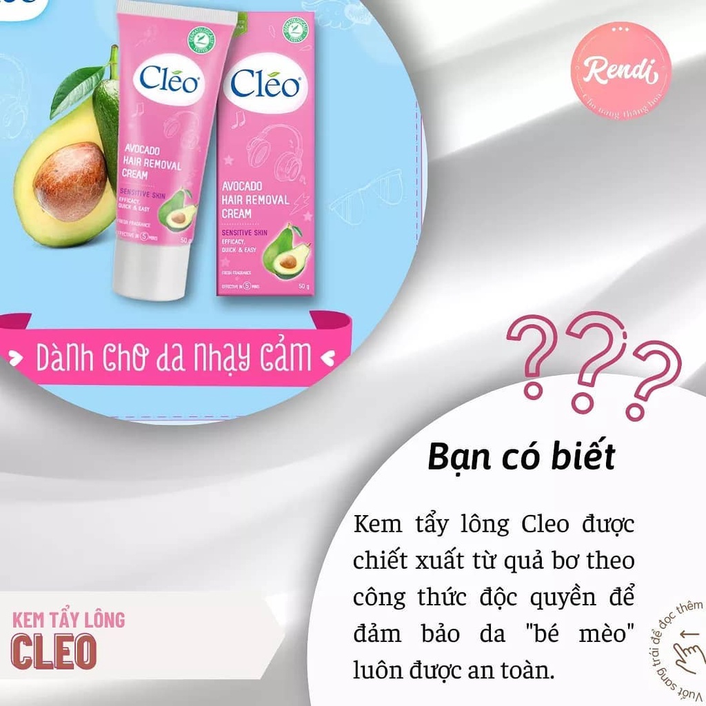 Kem tẩy lông cho da nhạy cảm CLEO Avocado Hair Removal Cream 50g chiết xuất bơ, không gây kích ứng | Rendi Store
