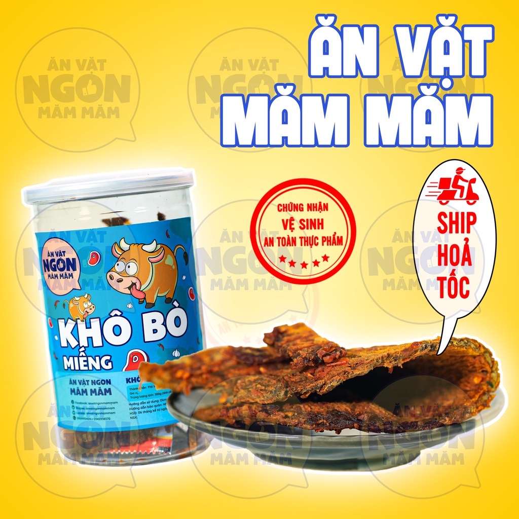 Khô bò miếng Măm Măm hộp 200g Đồ ăn vặt siêu ngon - Món ngon mỗi ngày