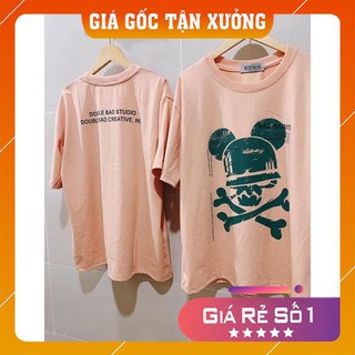 Áo Thun Form Rộng Unisex Nam Nữ - Kiểu áo phông nữ tay lỡ Ulzzang màu nude mickey