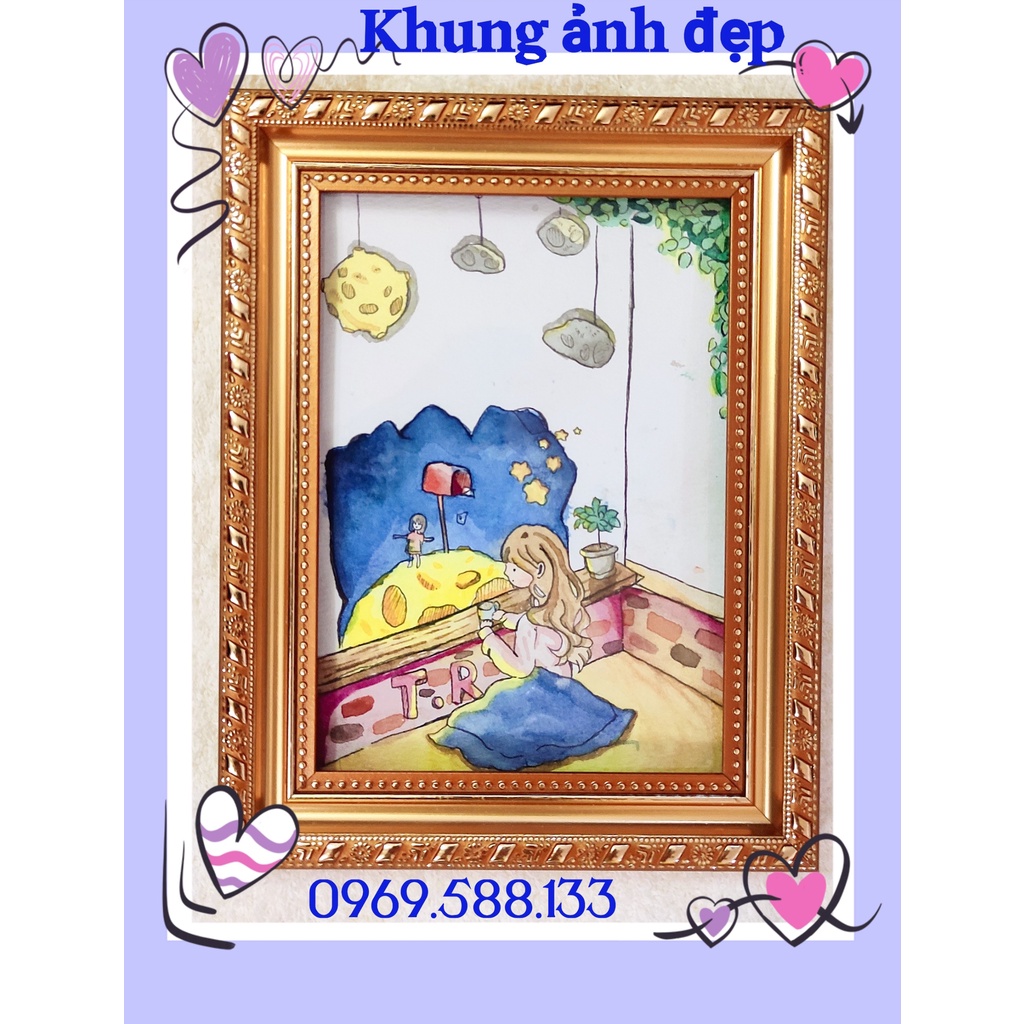 (Mặt khung bằng mica)Khung ảnh 13x18cm viền hoa văn mẫu đẹp để bàn tiệc hoặc treo tường}}-