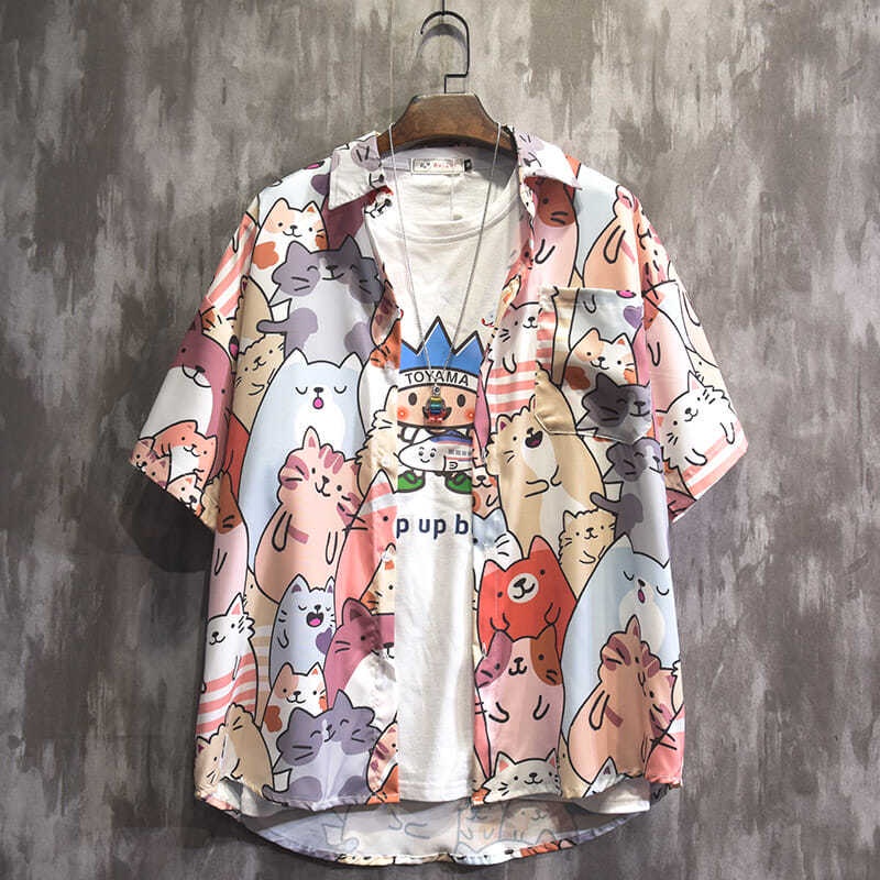 Bộ Đồ Áo Sơ Mi Tay Ngắn Phối Quần Short Dáng Rộng Kiểu Đường Phố Nhật Bản Thời Trang Mùa Hè Cho Nam