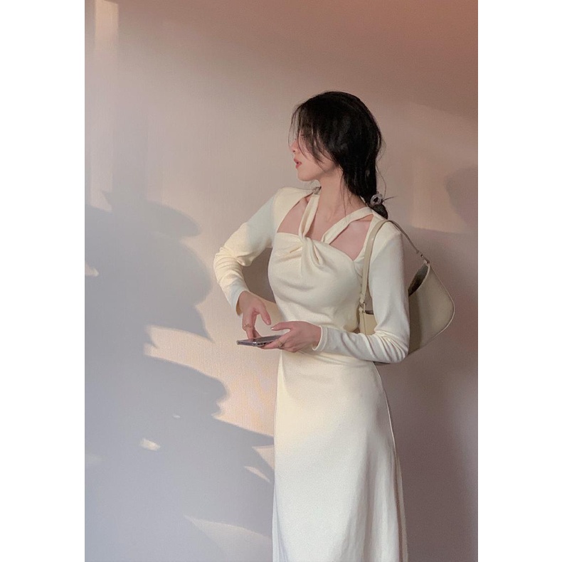 COZOK Đầm tay dài kiểu dáng đơn giản hợp thời trang