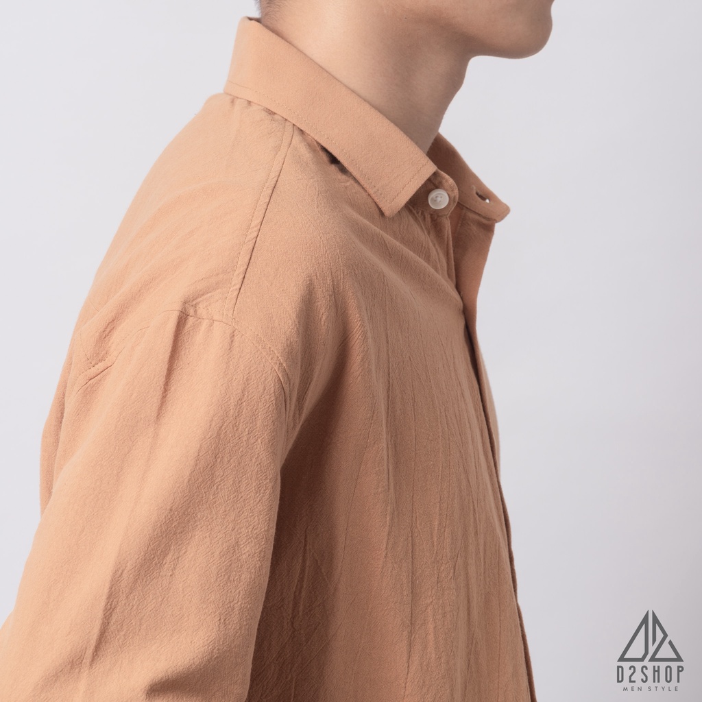 Áo sơ mi D2shop, áo sơ mi nam dài tay vải linen trơn, màu be