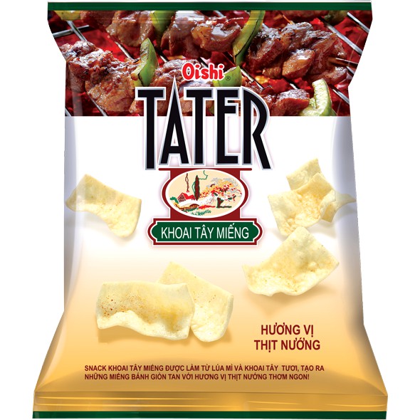 Snack Oishi Tater khoai tây miếng vị thịt nướng 48gr