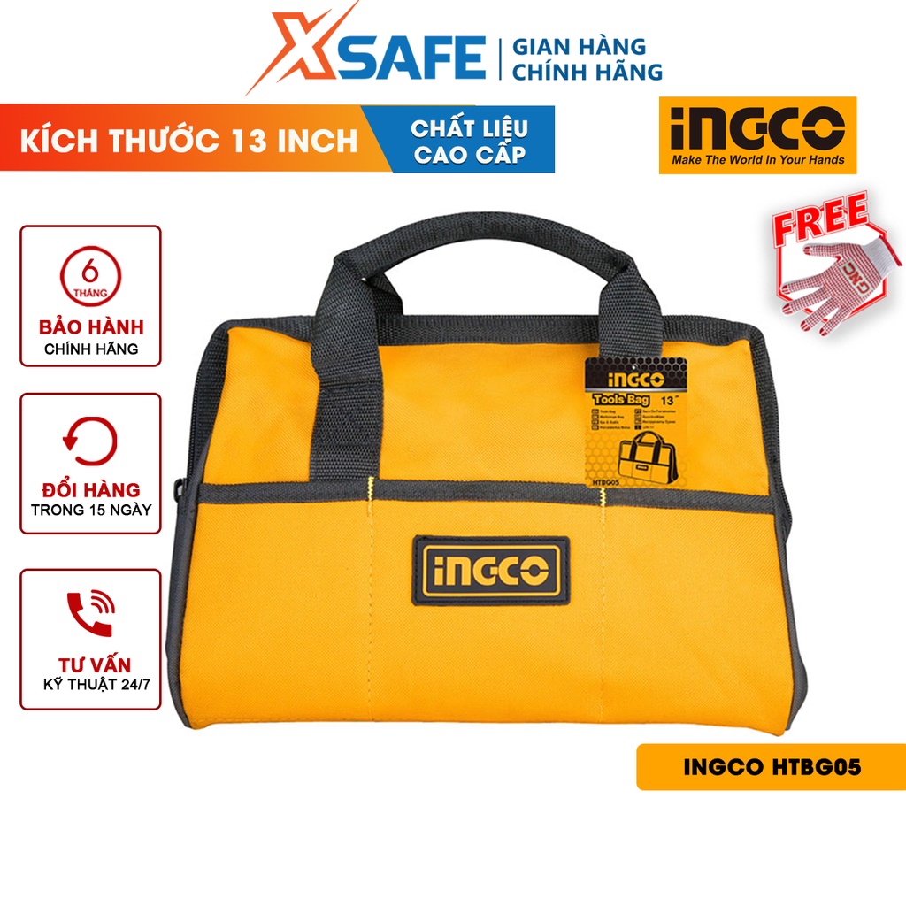Túi đồ nghề dụng cụ Ingco HTBG05 giỏ đồ nghề cho cơ khí, điện lạnh, công trình, vải polyester siêu bền bỉ