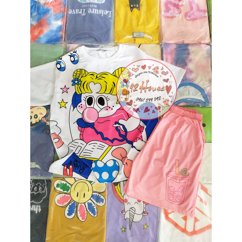 Đồ bộ cartoon unisex Salamon nhí form rộng tay lỡ freesize