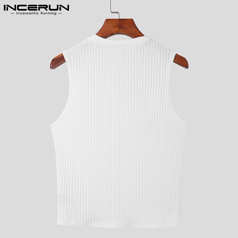 Áo ba lỗ thể thao INCERUN dáng ôm vừa vặn cổ tròn màu trơn thời trang hè cho nam