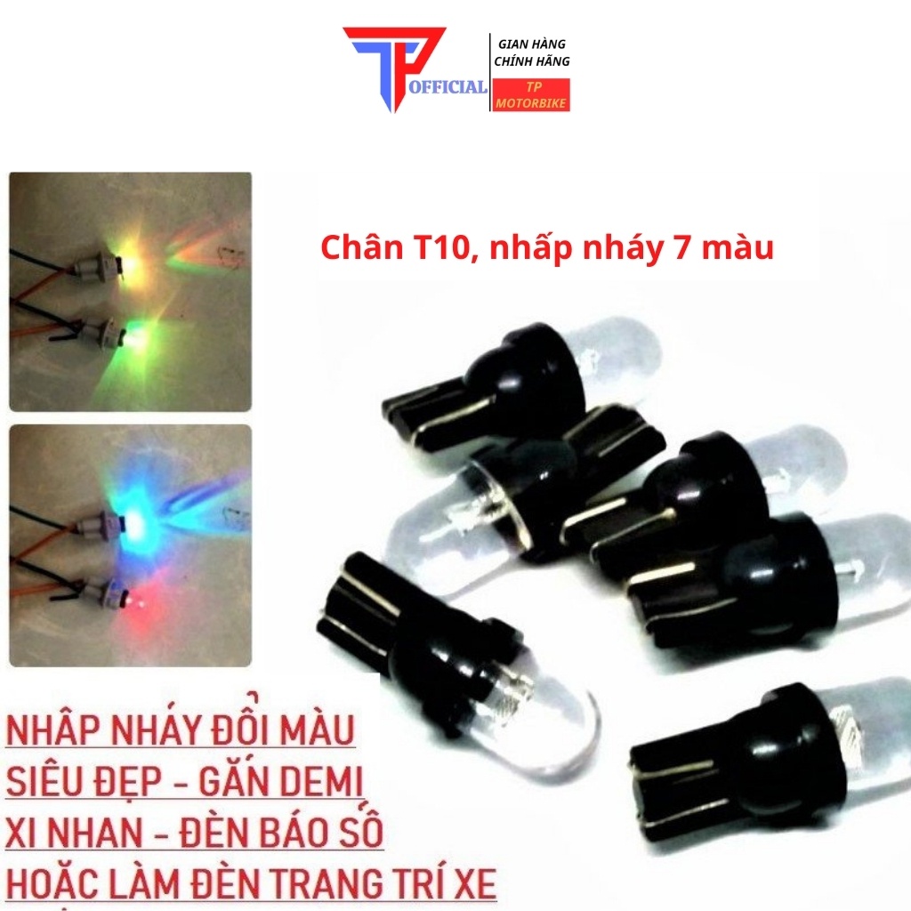 Đèn Xi Nhan Led Demi Mặt Đồng Hồ T10 Nháy 7 Màu Lắp Xe Máy Ô Tô TPMOTOBIKE -XN 7Màu