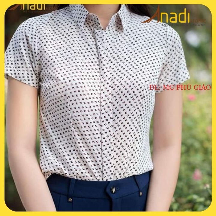 Áo Sơ Mi Tay Ngắn Công Sở Nữ Hai Màu Bạc Sỉu Và Xanh Thanh Hàng Đẹp Thương Hiệu  Anadi Fashion A136+A137