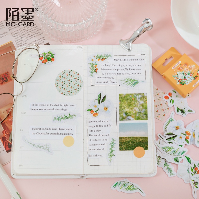 Hộp 46 Nhãn Dán Mo Card Quả Hồng Hoa Trắng Trang Trí Sổ Tay Take Note