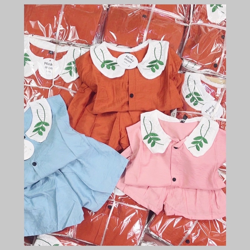 [SET CHO BÉ] Bộ đũi cổ lá mềm mát 3 màu hot trend cho bé gái