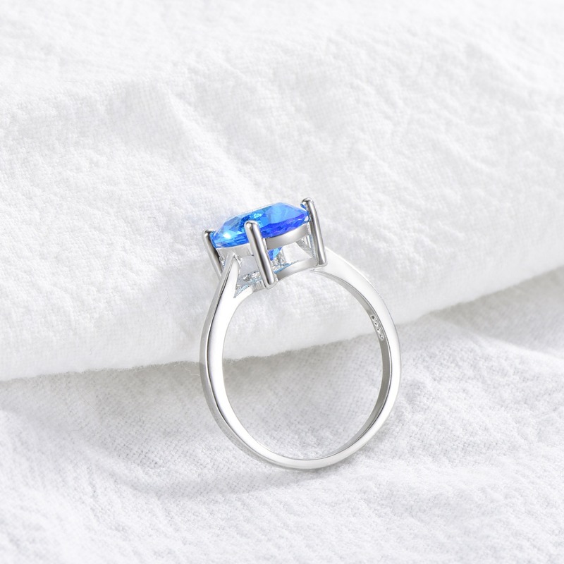 Nhẫn Bạc 925 Đính Đá Topaz Xanh Phong Cách Cổ Điển