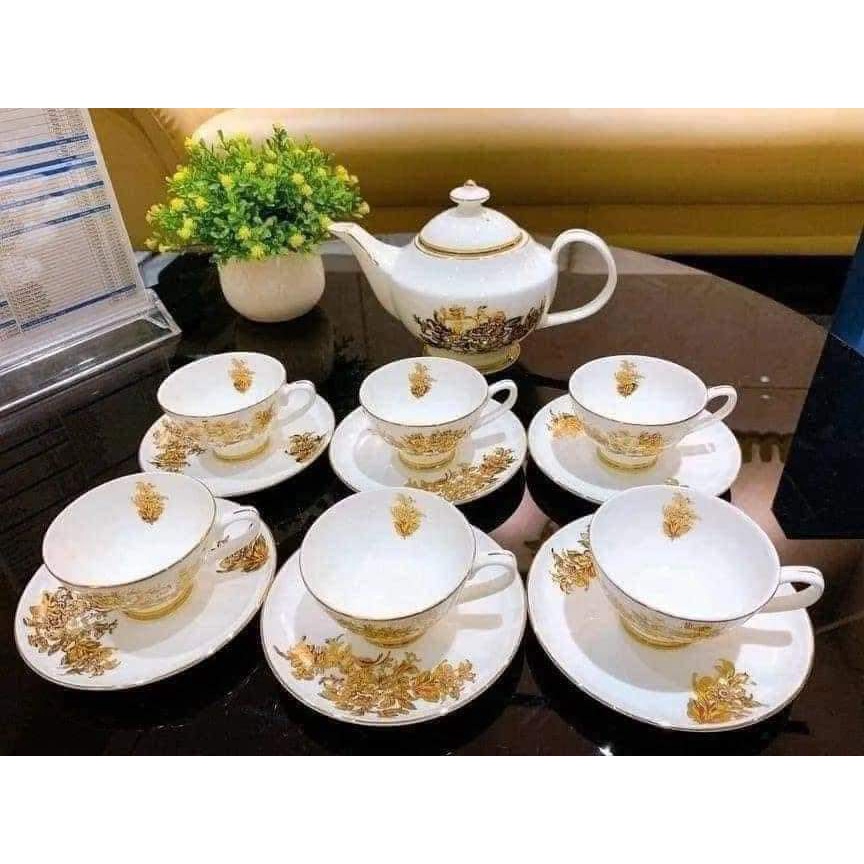 Bộ ấm chén trà hoa cúc sứ xương Châu Âu lmperial, 1 ấm 700ml, 6 tách 120ml, 6 đĩa - Anh