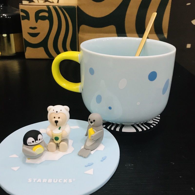 Starbucks Polar Bear Frappuccino Mug 414ml Gốm cà phê Tách nước Có Nắp Đĩa Túi xách