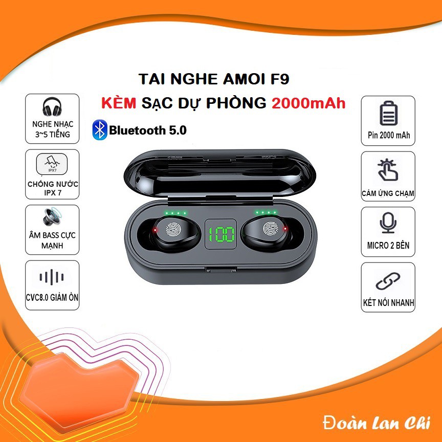 [ GIÁ HUỶ DIỆT] Tai nghe true wireless AMOI F9 | bản QUỐC TẾ | nút cảm ứng | Bluetooth 5.0 | Pin 280 giờ | sạc dự phòng | WebRaoVat - webraovat.net.vn