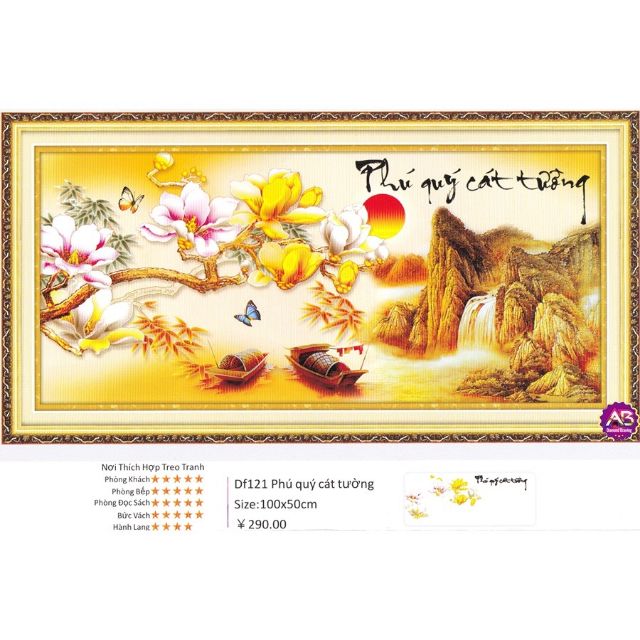 Tranh đính đá kim cương AB Phú Quý Cát Tường DF121 100 x 50