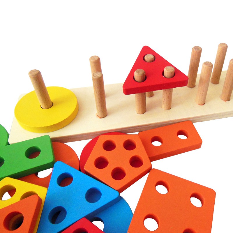 [HÀNG LOẠI 1] Đồ chơi thả hình 5 trụ chữ nhật thanh ngang giáo cụ Montessori cho bé