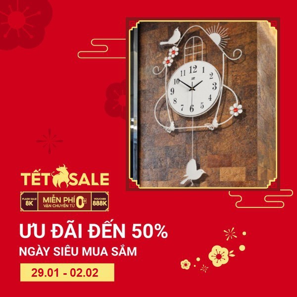 [ SALE SẬP SÀN ] Đồng Hồ Treo Tường Quả Lắc Kim Trôi  ĐÀN CHIM VÂY TỔ ẤM-Bảo hành 06 tháng