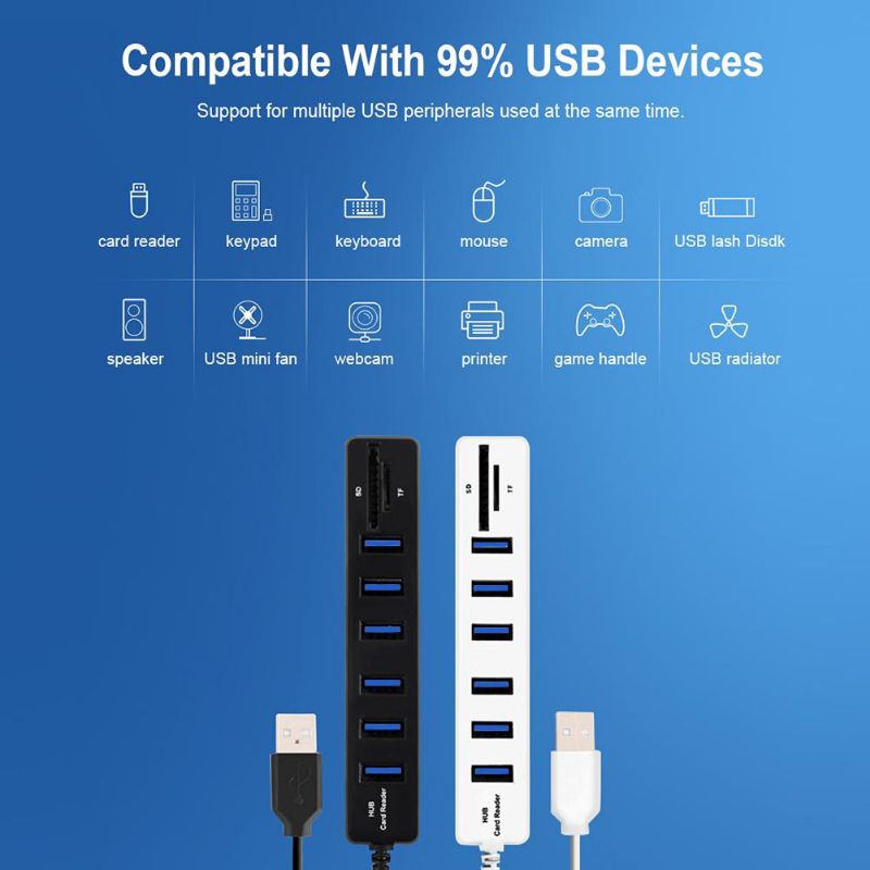 Hub bộ chia 6 cổng USB 2.0 tích hợp đầu đọc thẻ nhớ SD/TF chất lượng cao