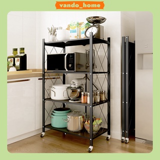 Kệ bếp đa năng 3 4 5 Tầng Gấp Gọn kệ để đồ lò vi sóng Tiện Lợi Thép Carbon có bánh xe