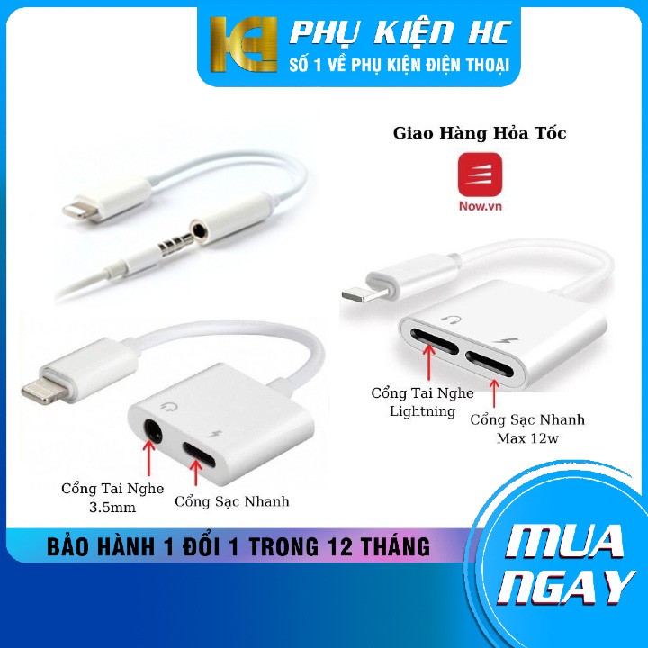 Jack chia cổng iPhone có MIC [Bảo hành 12 THÁNG] Giắc chuyển đổi lightning vừa sạc vừa nghe nhạc  cho iPhone Phụ kiện HC