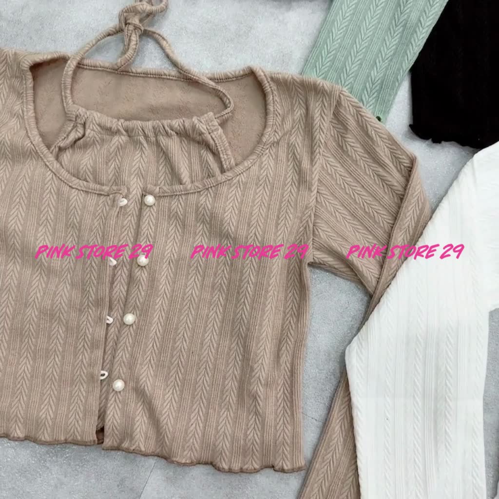 Áo khoác cardigan dáng croptop PINKSTORE29 kèm áo yếm trong phối cúc cài kiểu A5682 | BigBuy360 - bigbuy360.vn