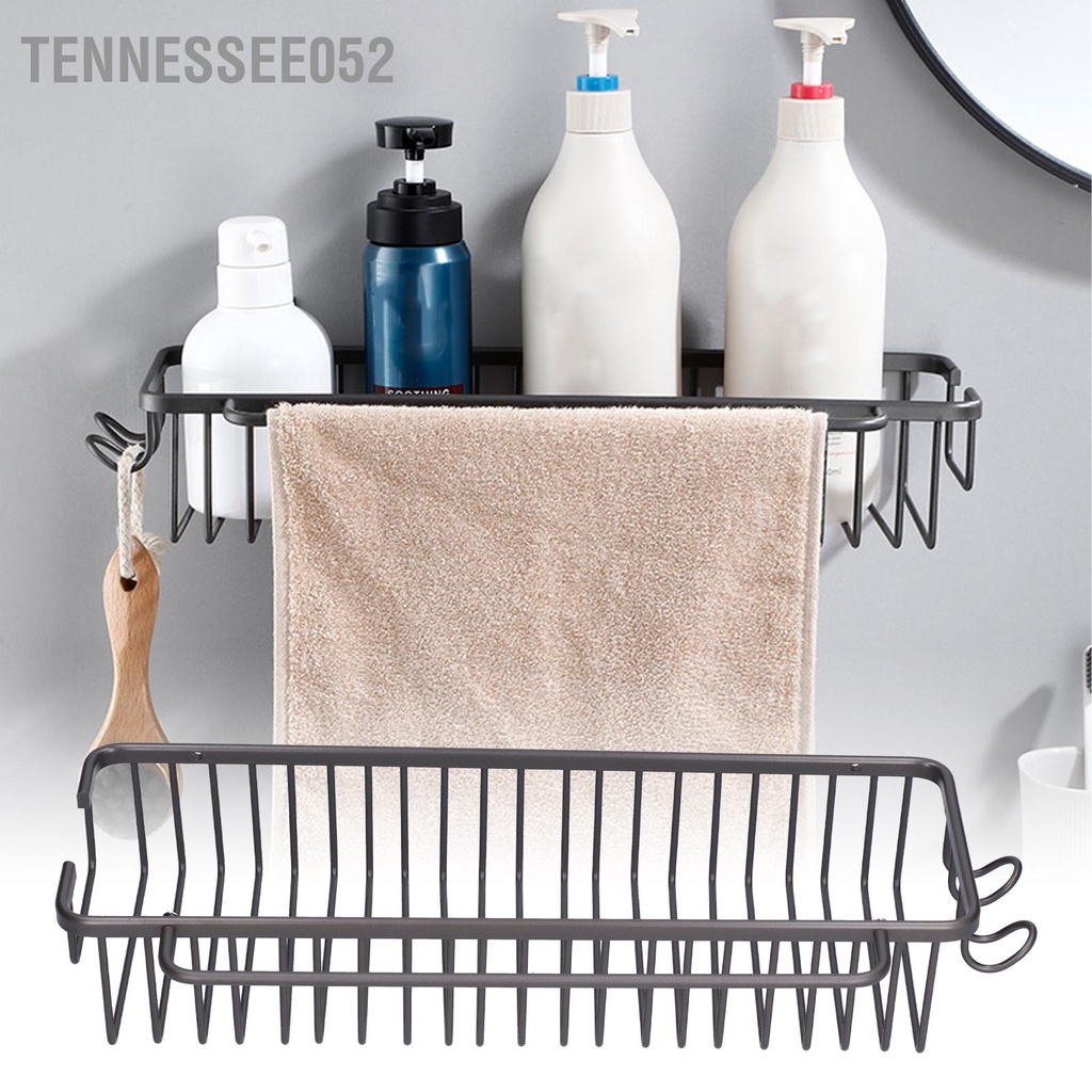 Tennessee052 Kệ giỏ đựng đồ trong phòng tắm bằng hợp kim nhôm không thấm nước Hình chữ nhật màu xám có móc treo 40cm