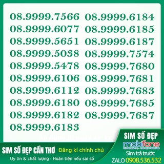 Sim số đẹp tứ quý giữa 08.9999.xxxx - mobifone trả trước