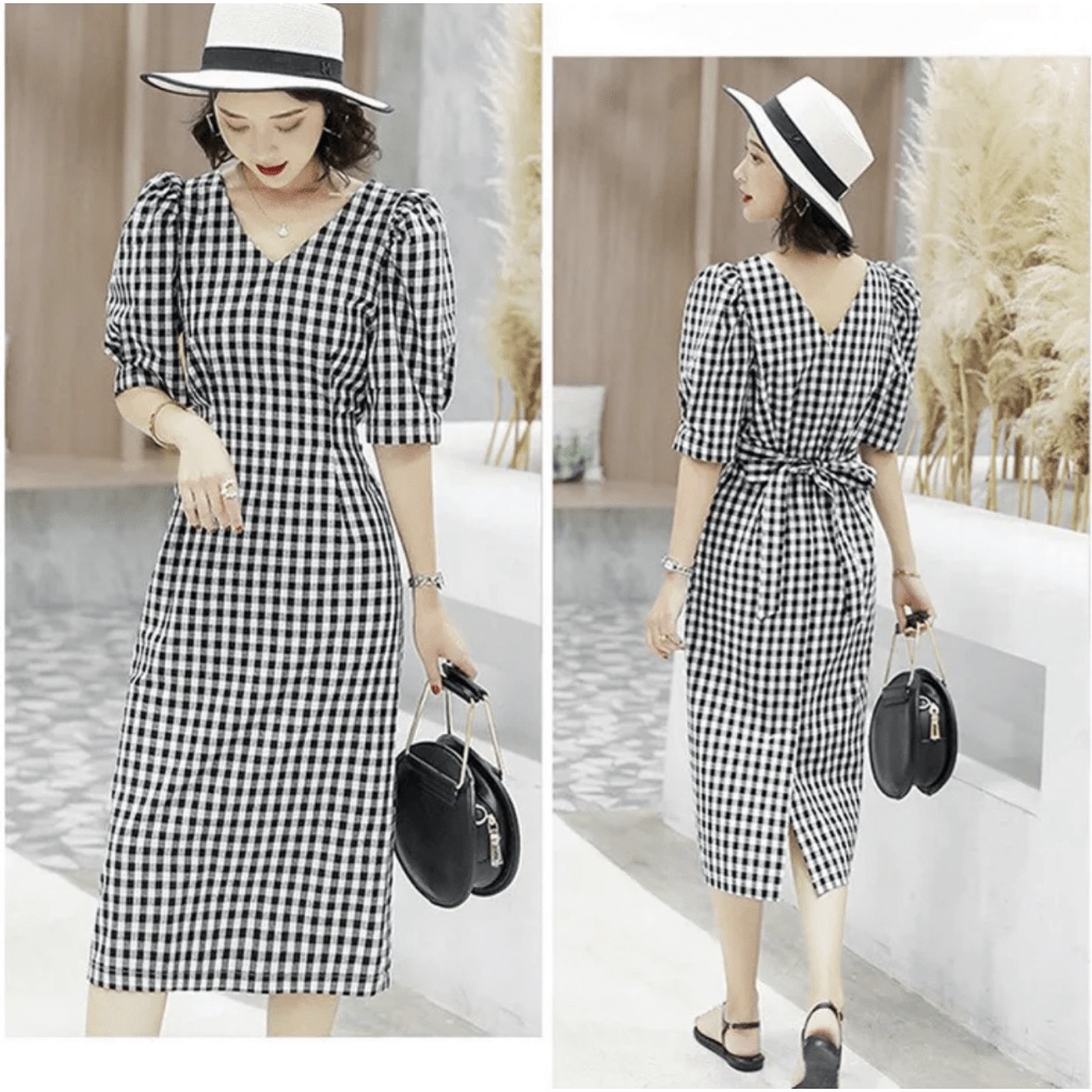 Đầm Suông Caro Nữ Phối Dây Cột Eo Xinh Xắn Duyên Dáng Đầy Cuốn Hút Tôn Dáng VALENTINA SHOP