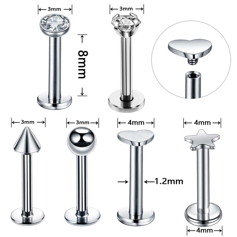 Bộ 12 khuyên môi đính đá độc đáo dài 8mm 15G