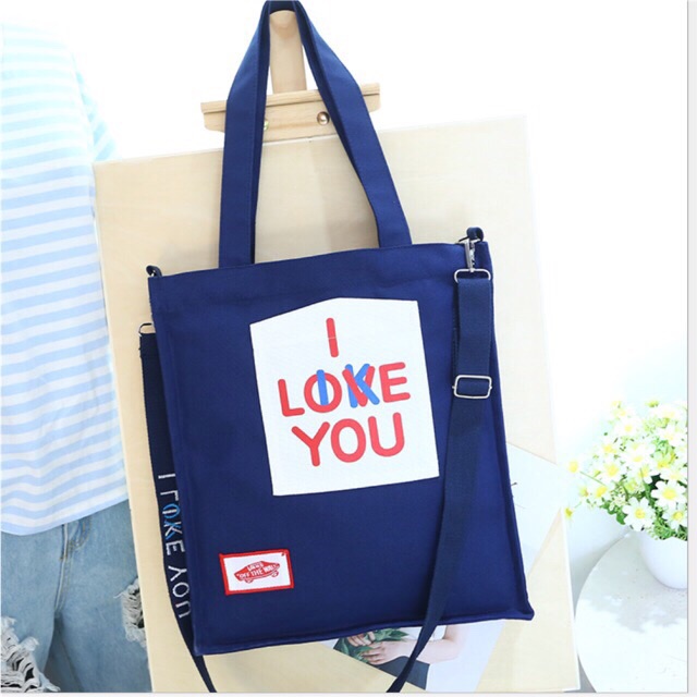 Túi tote/túi vải - i love you- vừa A4