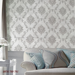 Giấy Dán Tường Phòng Ngủ 3D Hoa Văn Cổ Điển Nổi Lụa Không Keo Khổ 53cm Nhiều Màu Lựa Chọn ODINX
