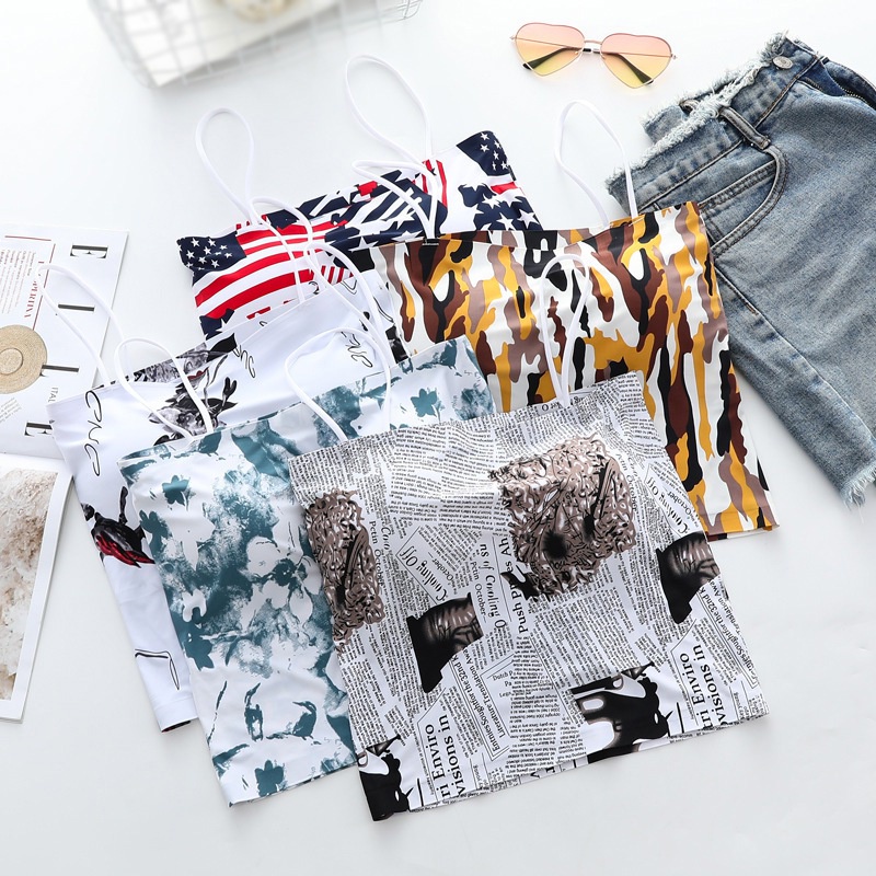 Áo Croptop Không Tay In Họa Tiết Xinh Xắn Dành Cho Nữ