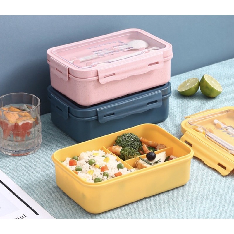 HỘP CƠM 3 NGĂN KÈM MUỖNG ĐŨA LÚA MÌ - HÀNG LOẠI 1 | BigBuy360 - bigbuy360.vn