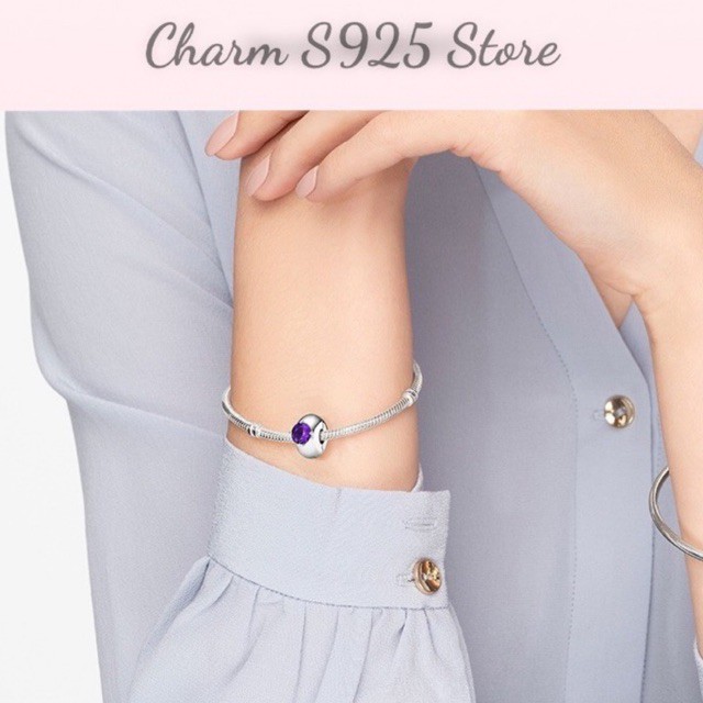 charm pan khoá chặn đính đá tím cao cấp bạc s925