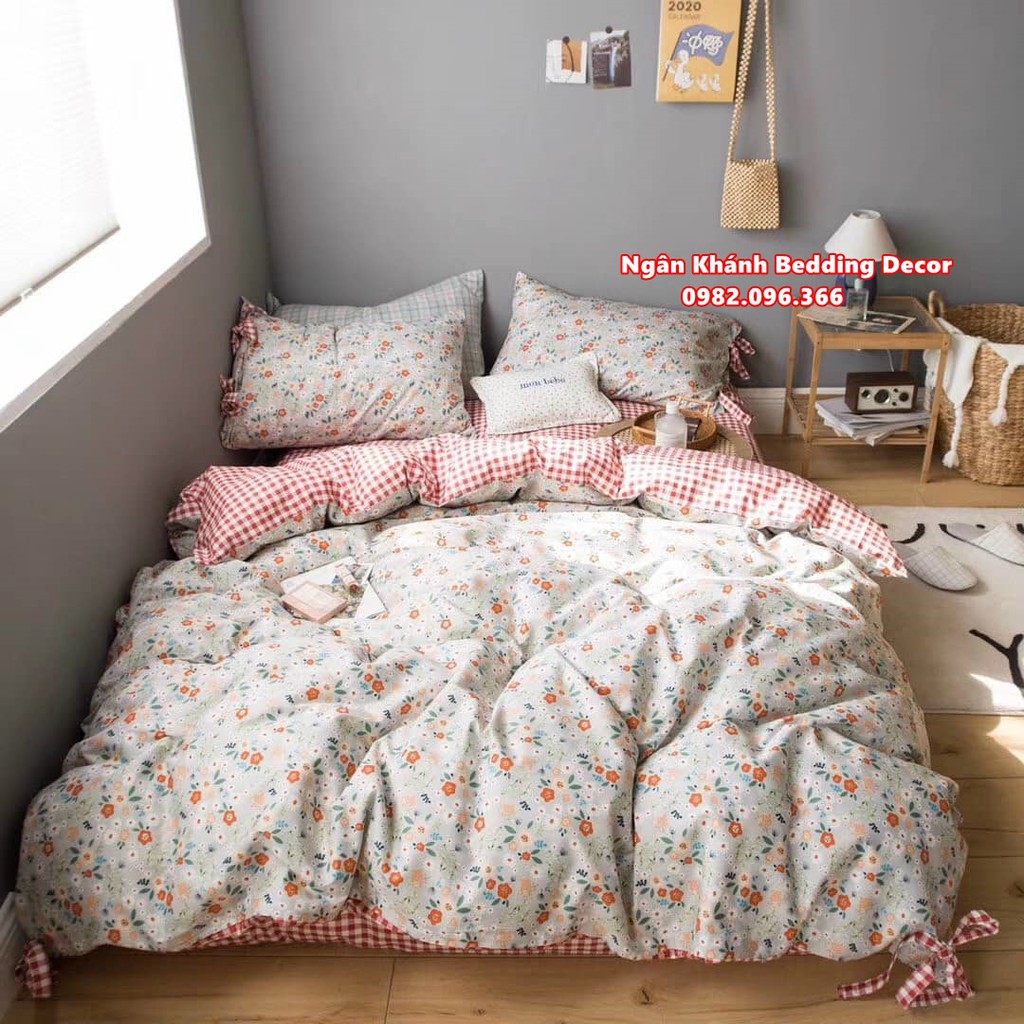 [FREESHIP] Bộ chăn ga gối ga giường cotton living Hàn Quốc có nơ (nhiều mẫu) - Ngân Khánh Bedding drap giường