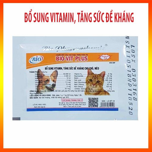 [CHÍNH HÃNG] Bột Vitamin Tăng Sức Đề Kháng Giảm Stress cho Chó Mèo Bio-Vit Plus
