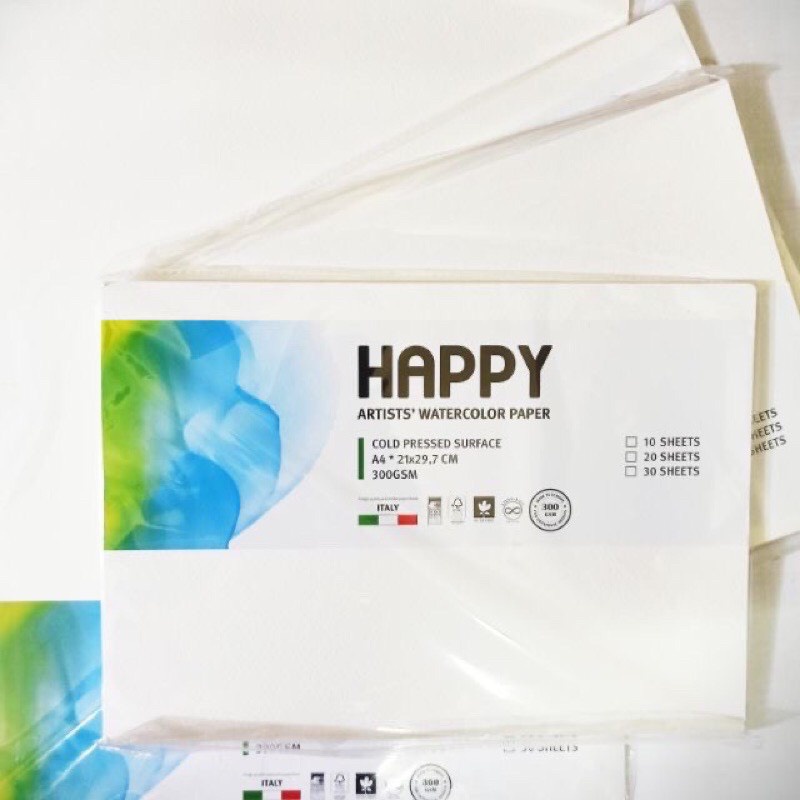 Giấy Vẽ Màu Nước Happy 300gsm Chính Hãng A6- 4 Tờ