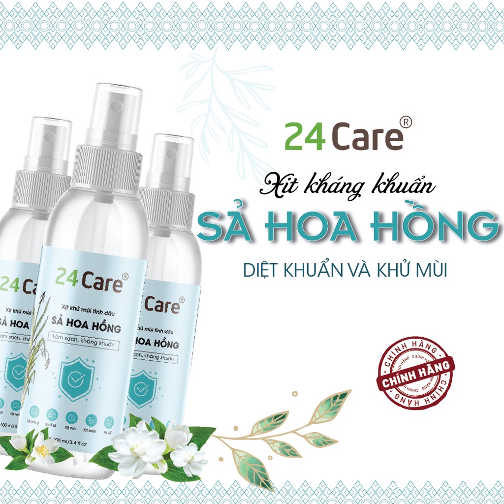 Xịt khử mùi thơm phòng Nhà tắm 24Care 50ml/100ml/250ml - Kháng khuẩn, khử mùi hôi, đuổi côn trùng, định tâm.