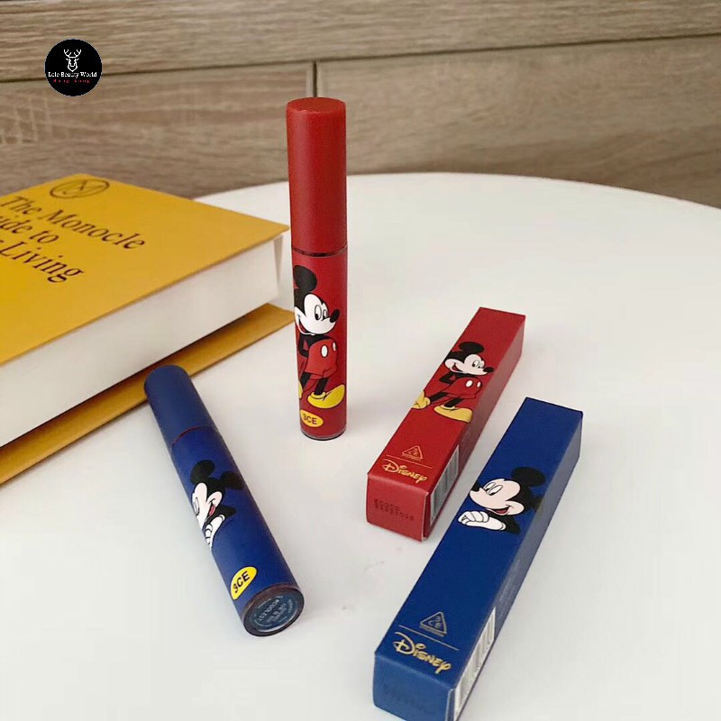 Son Kem 3ce Màu Lì Mịn Như Nhung Thiết Kế Màu Đỏ / Xanh Dương In Hình Chuột Mickey Dễ Thương