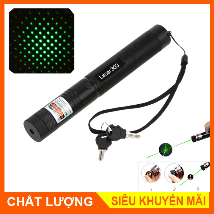 ĐÈN PIN TIA LASER 303 TIA XANH SIÊU SÁNG CỰC ĐẸP - Full Box, Có sạc