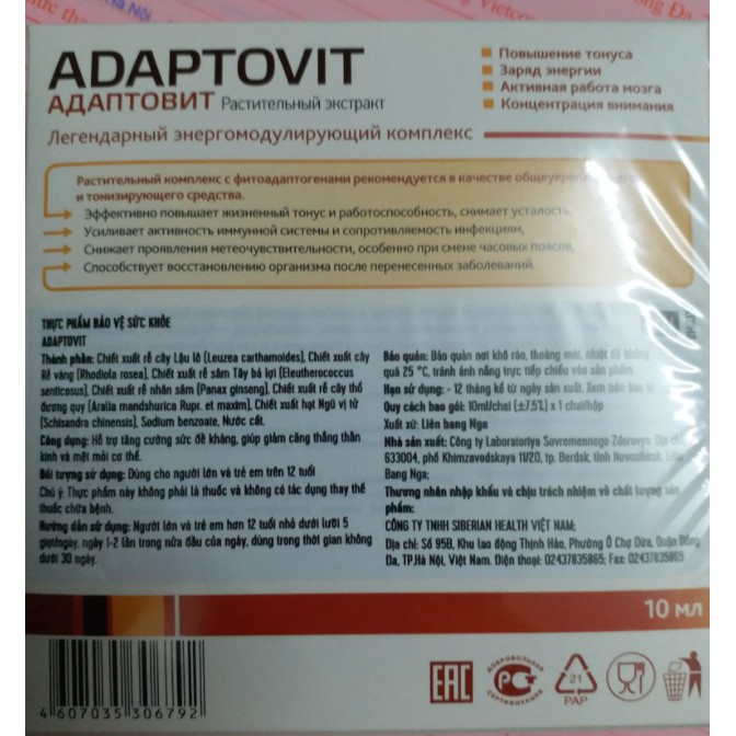 adaptovit Siberi Nga Lọ xịt hỗ trợ căng thẳng thần kinh