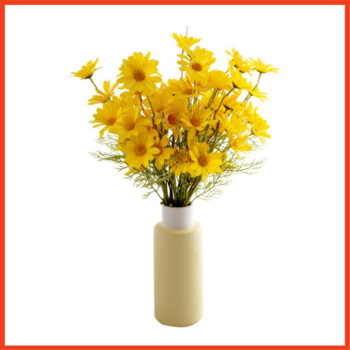 Hoa cúc vàng vải lụa siêu đẹp, Hoa giả decor phòng, trang trí nhà cửa, lễ tết 1 cành 5 bông 52cm