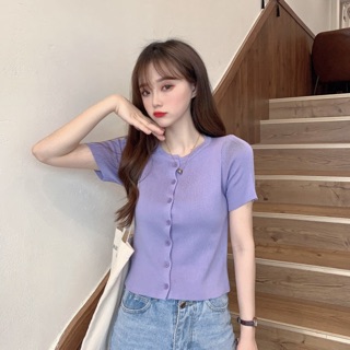 Áo len cổ tròn cúc dáng basic 7207 Ulzzang style 🌸 Hàng Quảng Châu