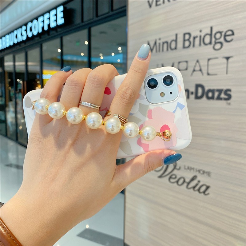 Samsung Galaxy A51 A71 A20 A30 S A50 S A31 A12 Note 10 S10 Plus S21 Ultra A52 Case Soft Pretty Flowers with Pearls Chain