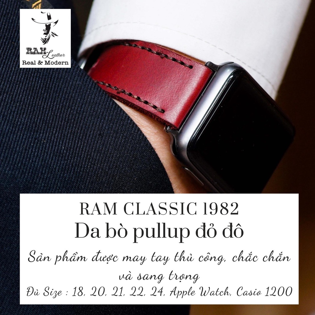 Dây Đồng Hồ Da Bò Thật Đỏ Đô Bền Đẹp RAM Leather Classic 1982
