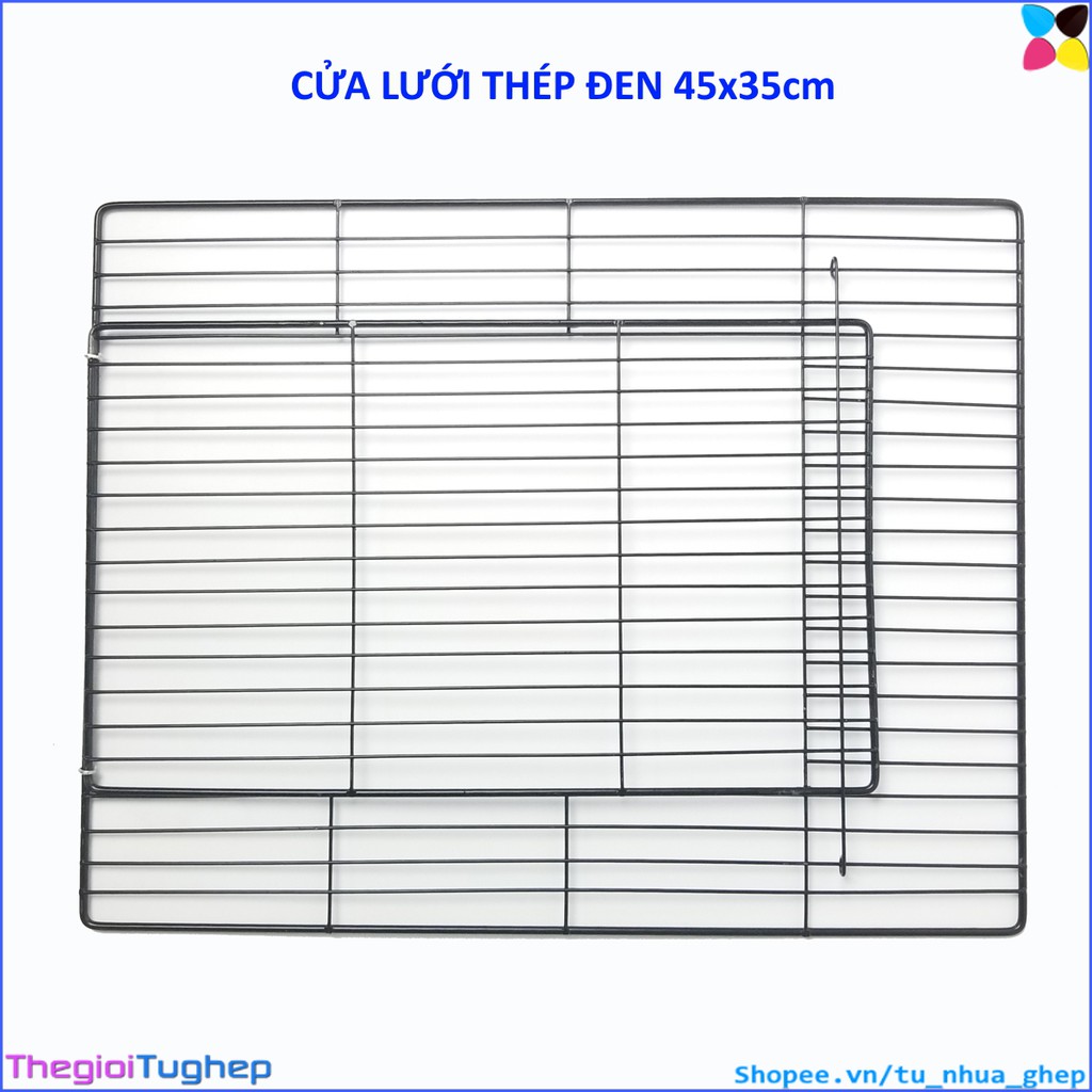 Cánh cửa lưới sắt, thép lắp ghép 35x35cm màu đen cho chuồng thú cưng, chó, thỏ, mèo